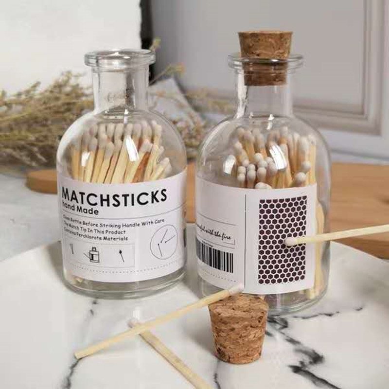 Safety Matchsticks in a Clear Glass Jar with Cork Lid & Striker for Candle Scented