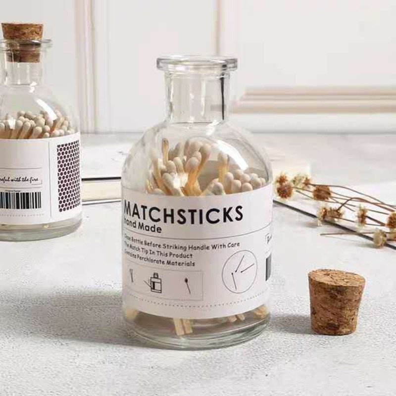 Safety Matchsticks in a Clear Glass Jar with Cork Lid & Striker for Candle Scented