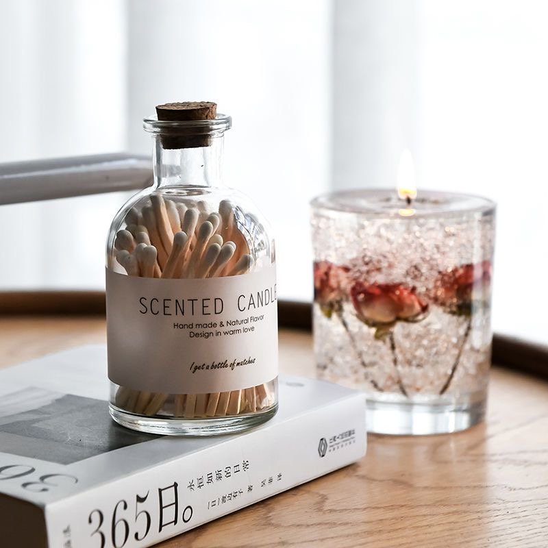High Quality In Apothecary Glass Customized Matches With Colorful Match in Jar Head Various Colors With Logo For Candle Matches