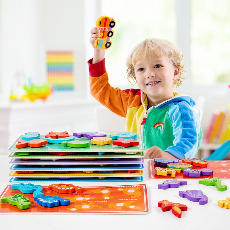 YUCI Montessori Animal Cognition Toy Educational Children magic Matching Board 3D Wooden Puzzles Toys for Kids Boys Girls