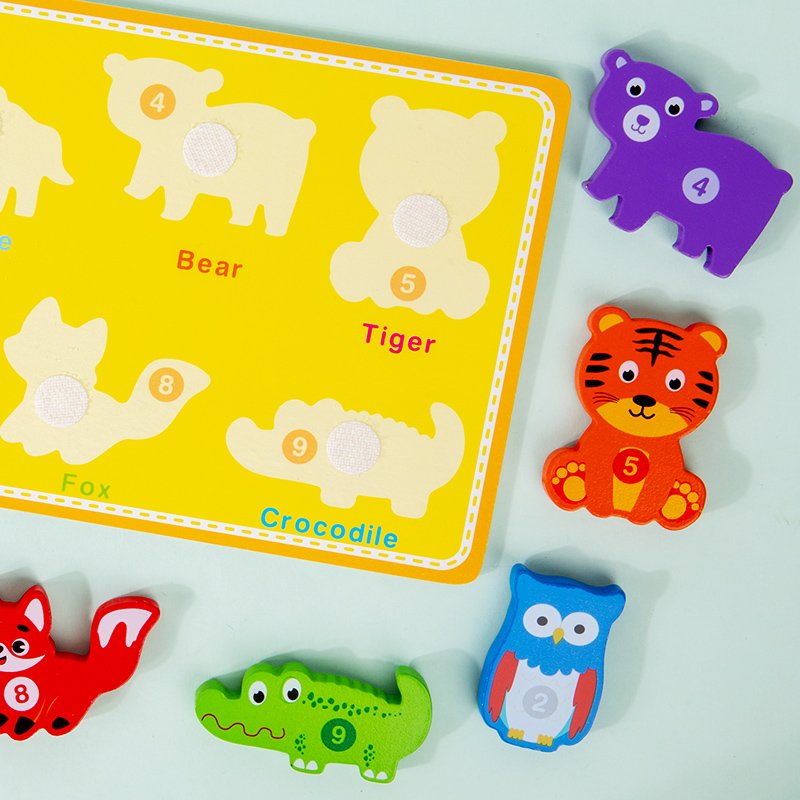 YUCI Montessori Animal Cognition Toy Educational Children magic Matching Board 3D Wooden Puzzles Toys for Kids Boys Girls
