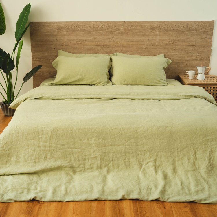 GOTS European 100% linen Preshrunk organic pure Linen bed sheet 180gsm flax linen quilt cover set stone washed bedding