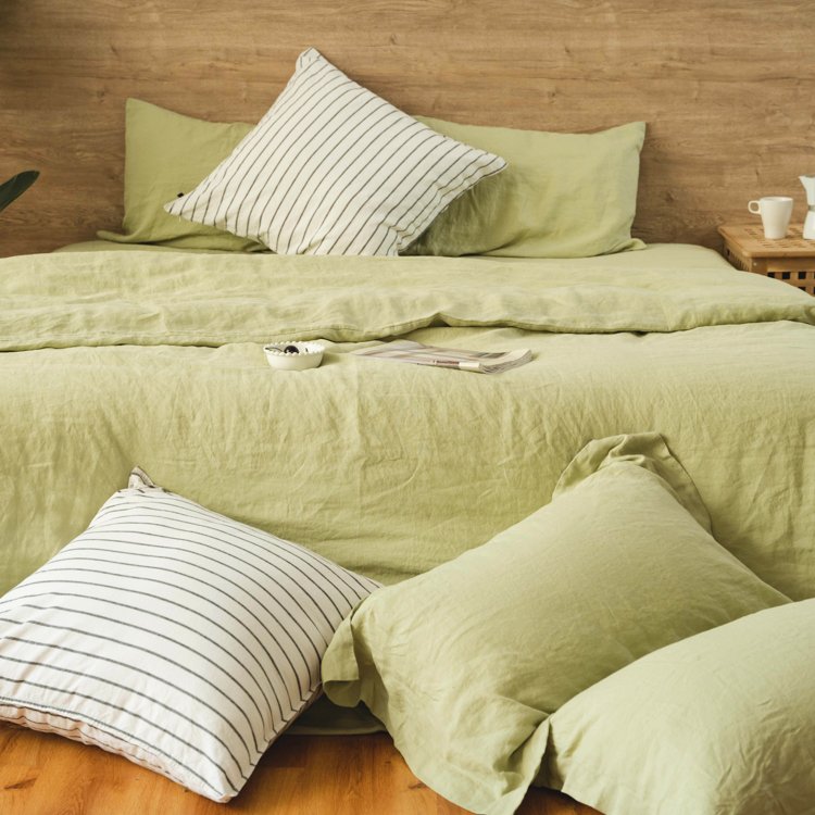 GOTS European 100% linen Preshrunk organic pure Linen bed sheet 180gsm flax linen quilt cover set stone washed bedding