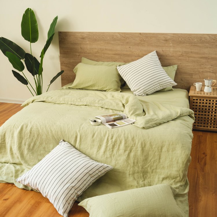 GOTS European 100% linen Preshrunk organic pure Linen bed sheet 180gsm flax linen quilt cover set stone washed bedding