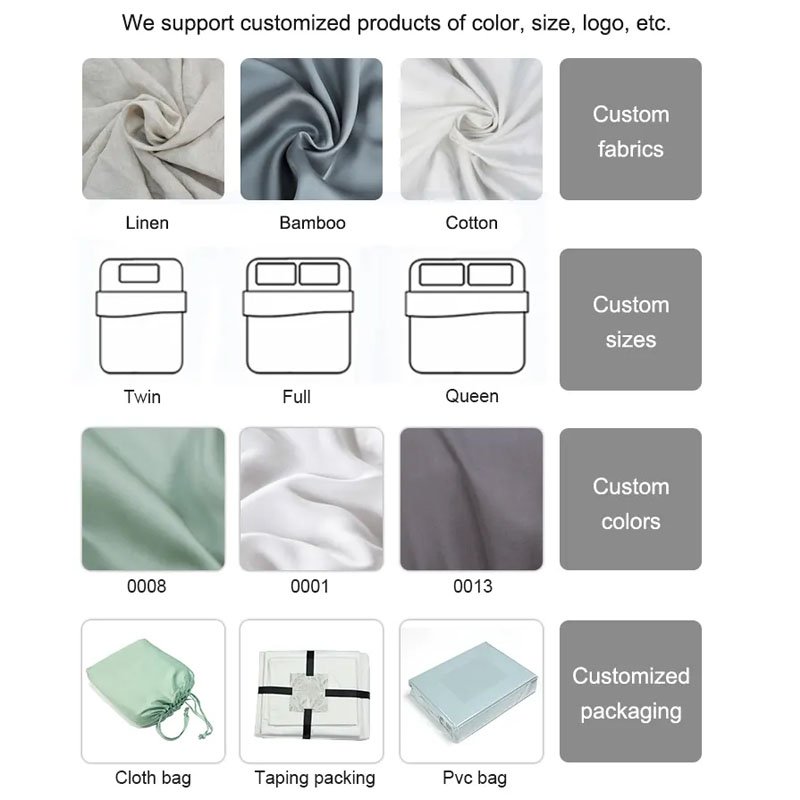 100% organic bamboo bedding sets with matching curtains linen fabric wholesale 4pcs queen size bed sheet set