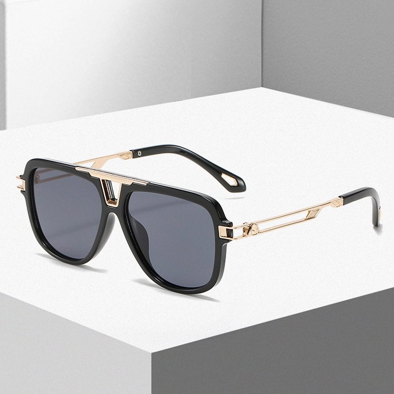Wholesale cheap custom logo driving color-matching eyeglasses uv400 men double bridge metal frame square polarized sunglasses