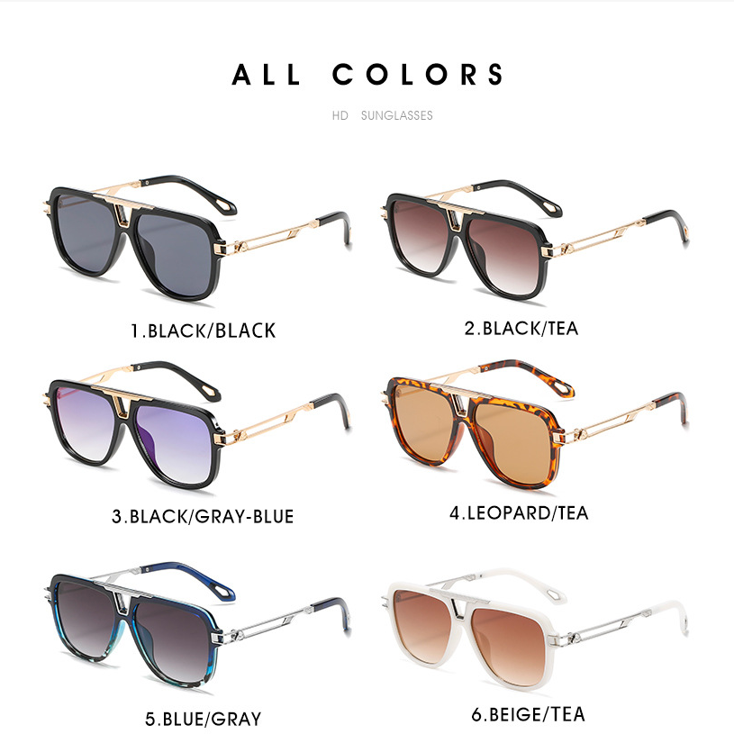 Wholesale cheap custom logo driving color-matching eyeglasses uv400 men double bridge metal frame square polarized sunglasses