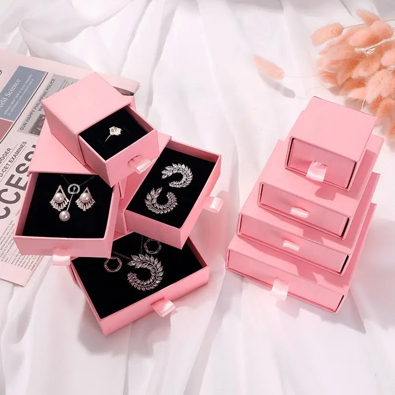 low moq Pink Fashion Custom Slide Out Match Drawer Jewellery Cardboard Paper Gift Craft boxes Small Jewelry Packaging Box