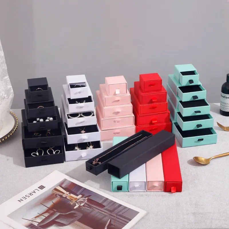 low moq Pink Fashion Custom Slide Out Match Drawer Jewellery Cardboard Paper Gift Craft boxes Small Jewelry Packaging Box