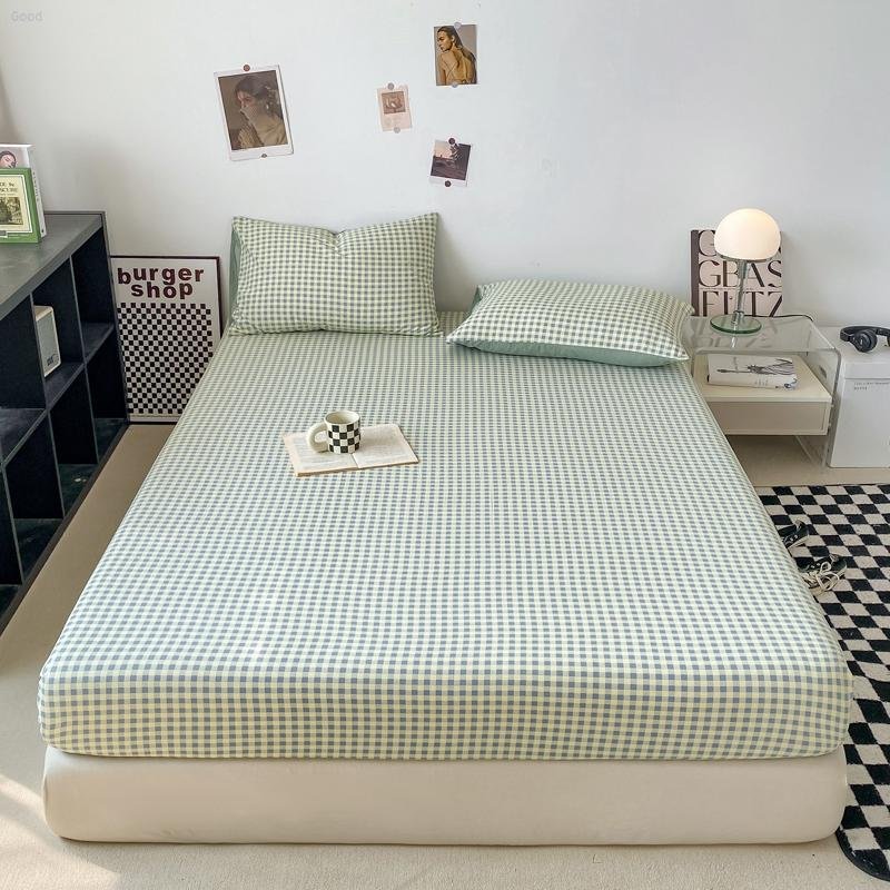 Bedding Set 2024 New Japanese Style Simple Plaid Washed Cotton Single Product Bed Cover Series Pudding Green