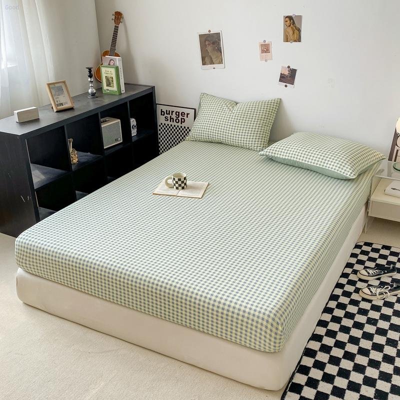 Bedding Set 2024 New Japanese Style Simple Plaid Washed Cotton Single Product Bed Cover Series Pudding Green