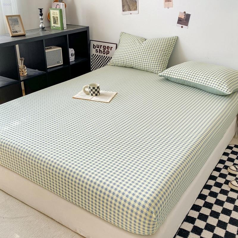 Bedding Set 2024 New Japanese Style Simple Plaid Washed Cotton Single Product Bed Cover Series Pudding Green