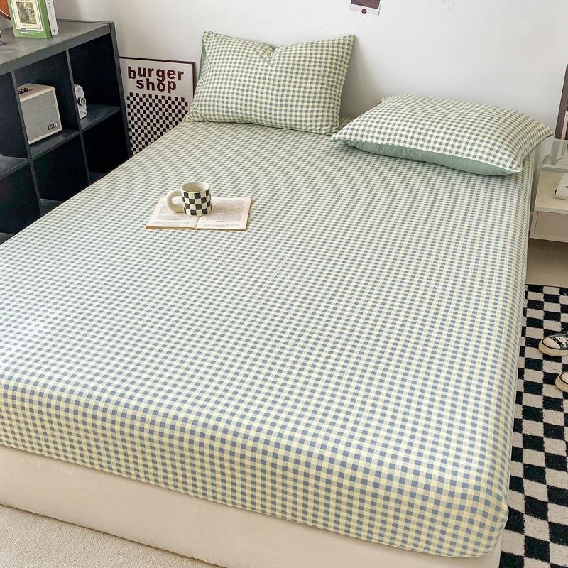 Bedding Set 2024 New Japanese Style Simple Plaid Washed Cotton Single Product Bed Cover Series Pudding Green