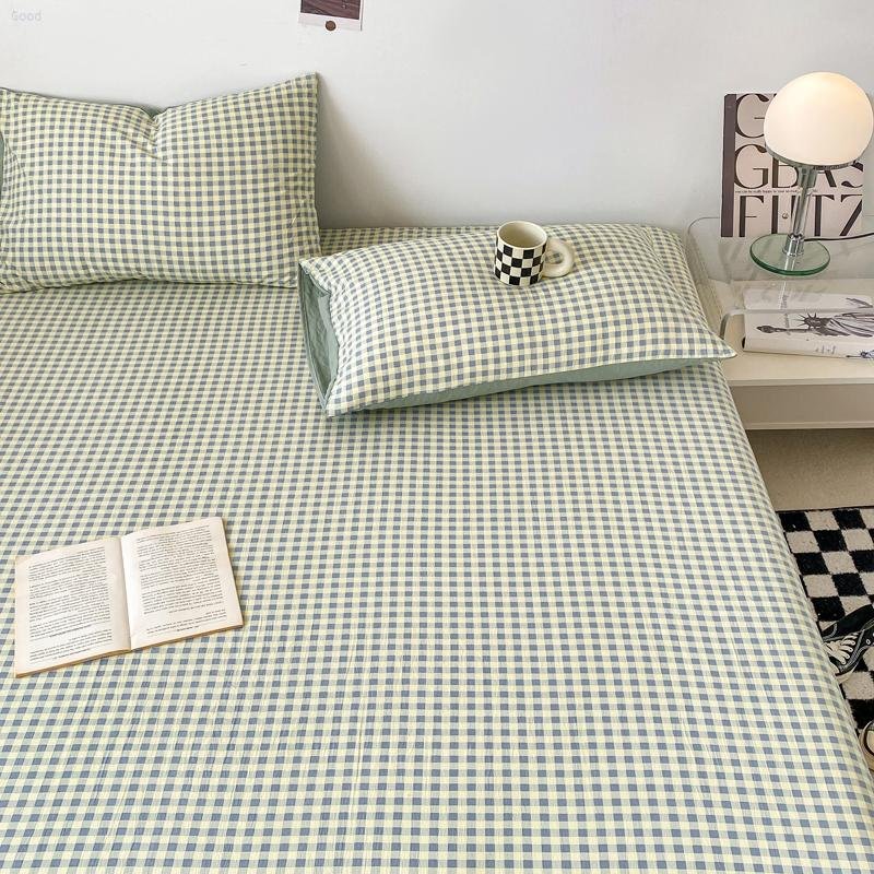 Bedding Set 2024 New Japanese Style Simple Plaid Washed Cotton Single Product Bed Cover Series Pudding Green