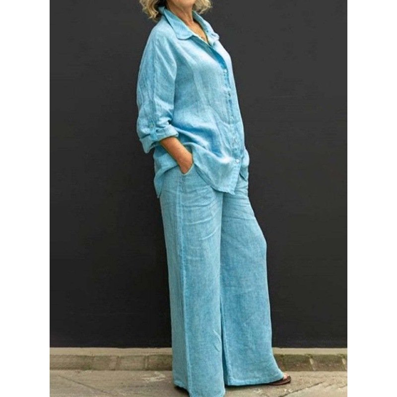 Fashion Women Clothes Vendor Ladies Street Wear Long Sleeve Shirt and Pant Matching Suits 2 Piece Set