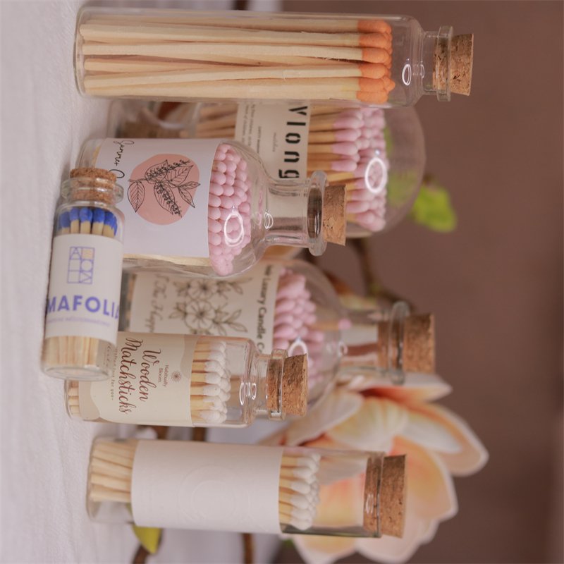 China Manufacture Produced Glass Bottle Matches Candle Safety Matches High Quality Wooden Stick Colorful Tip lighters Matches