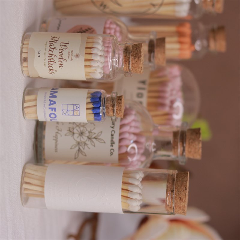 China Manufacture Produced Glass Bottle Matches Candle Safety Matches High Quality Wooden Stick Colorful Tip lighters Matches