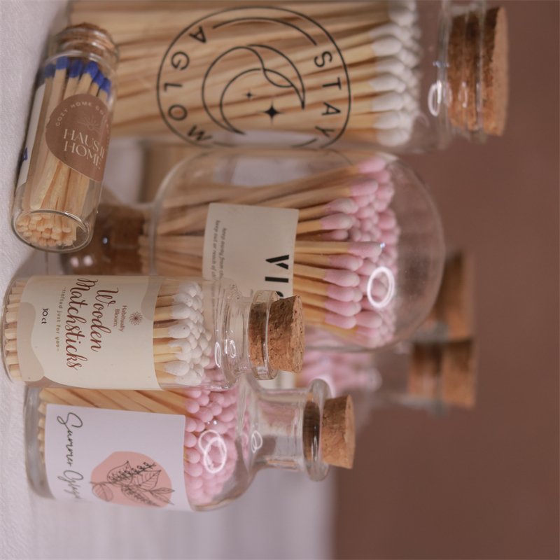 China Manufacture Produced Glass Bottle Matches Candle Safety Matches High Quality Wooden Stick Colorful Tip lighters Matches