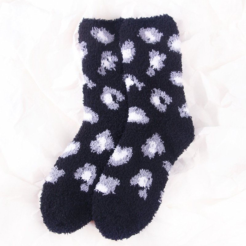 New Winter Leopard Print Women's Coral Fleece Thickened Warm Children's Wool Winter Socks