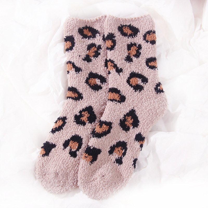 New Winter Leopard Print Women's Coral Fleece Thickened Warm Children's Wool Winter Socks
