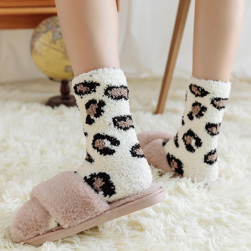 New Winter Leopard Print Women's Coral Fleece Thickened Warm Children's Wool Winter Socks