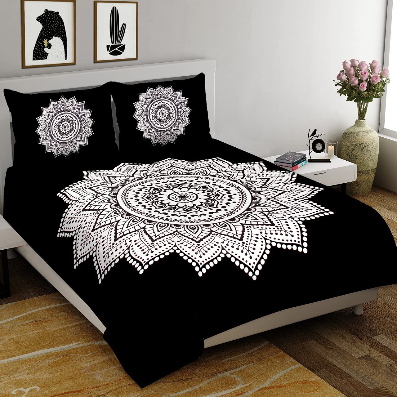 Indian Mandala Double Size Bed Cover sheet with 2 Cushion Pillow Bohemian boho bed set tapestry bedding Ethnic Decorative Art
