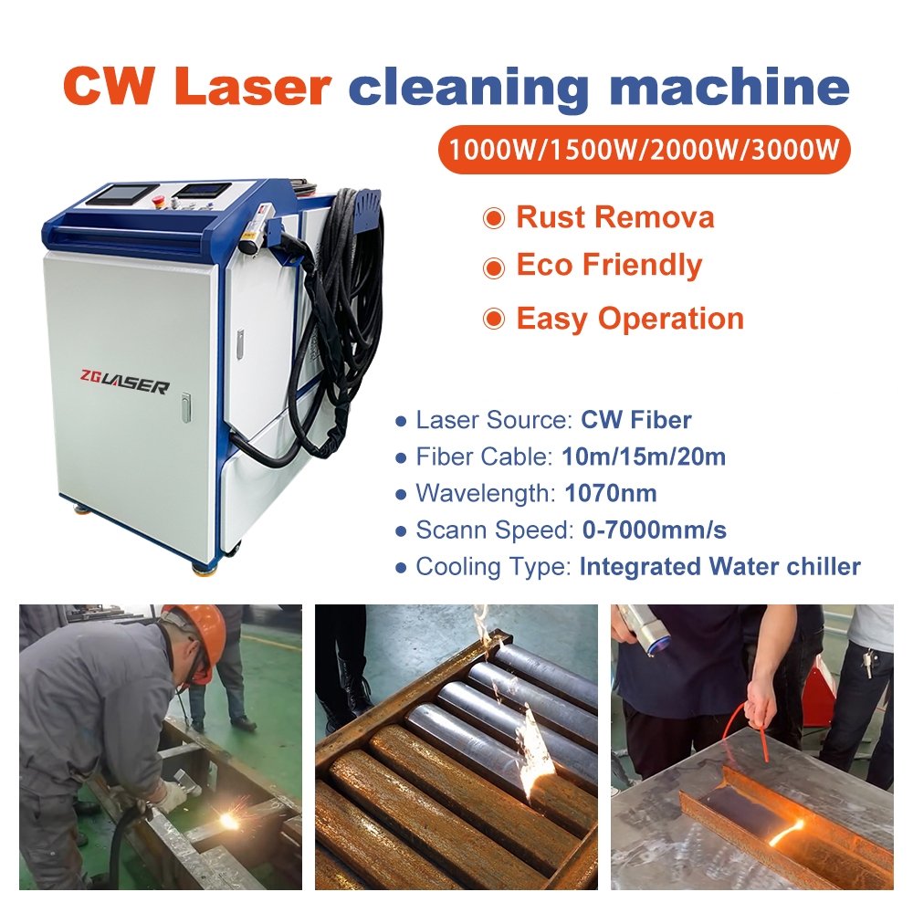 1000w 1500w 2000w 3000w Continuous CW Fiber Laser Cleaning Machine Laser Cleaner Rust Removal