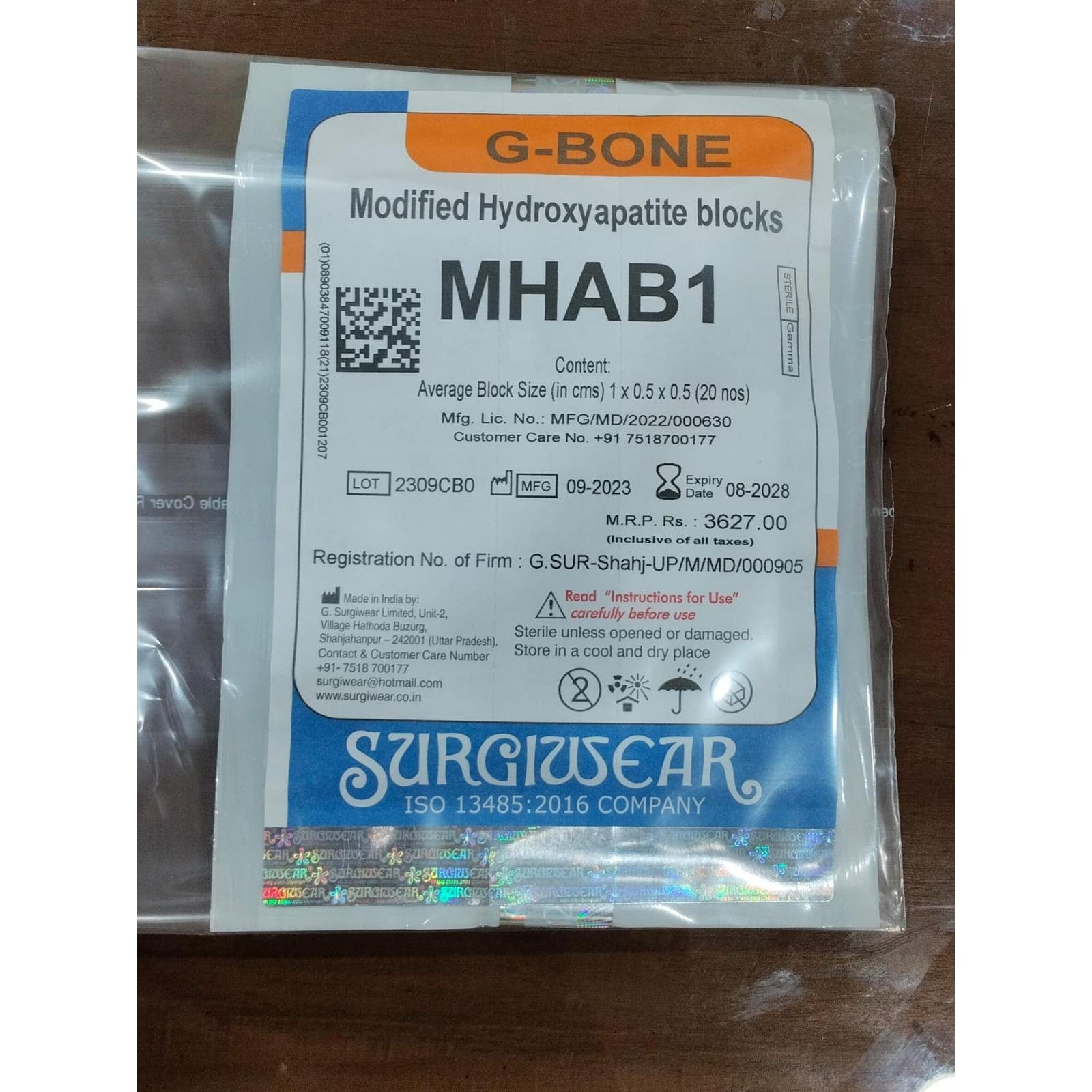 Surgiwear G-Bone Modified Hydroxyapatite Blocks, Polmethyl Methacrylate