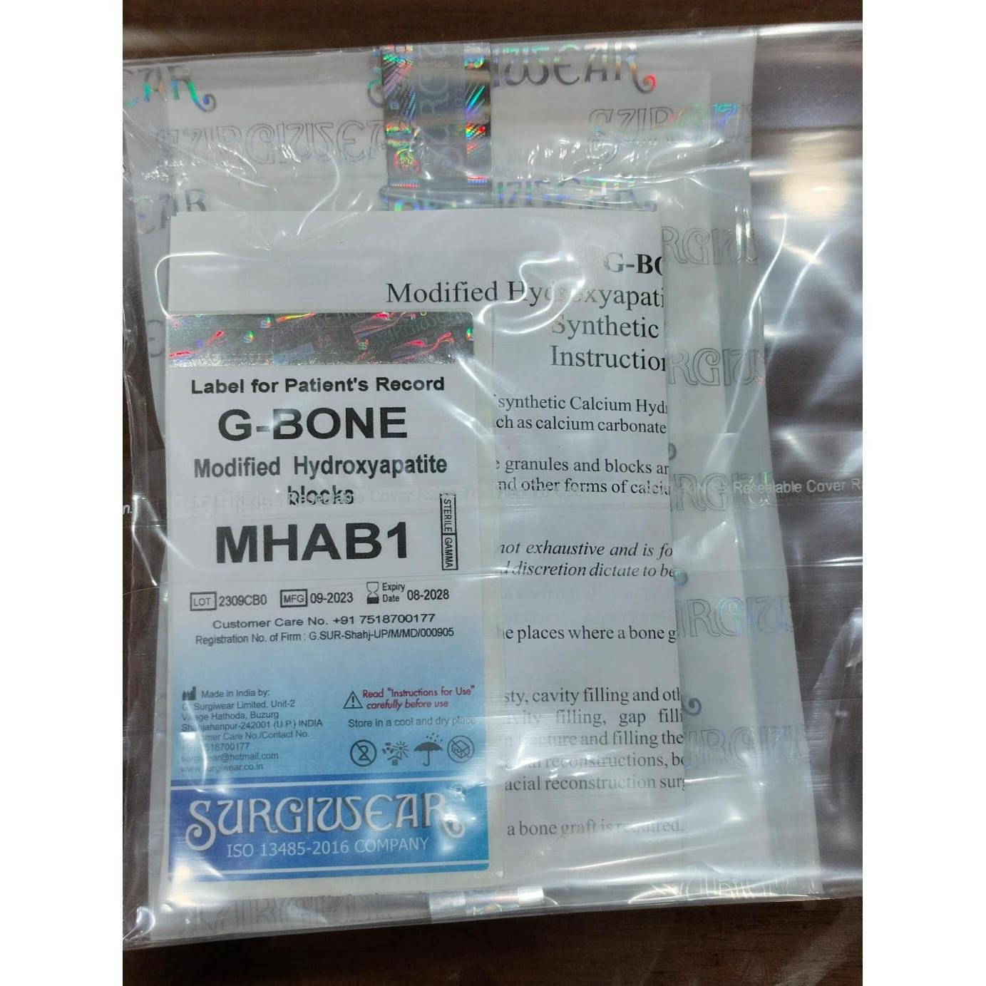 Surgiwear G-Bone Modified Hydroxyapatite Blocks, Polmethyl Methacrylate
