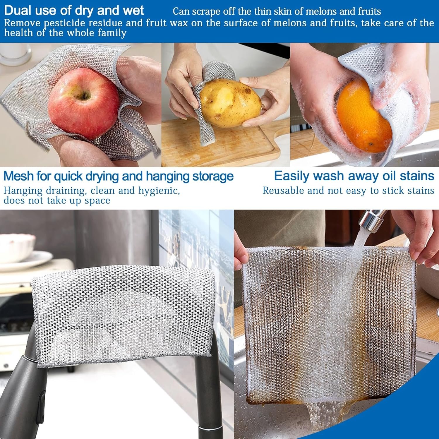 High quality 20*20cm Multipurpose Wire Miracle Cleaning Cloths Wire Dishwashing Rag for kitchen