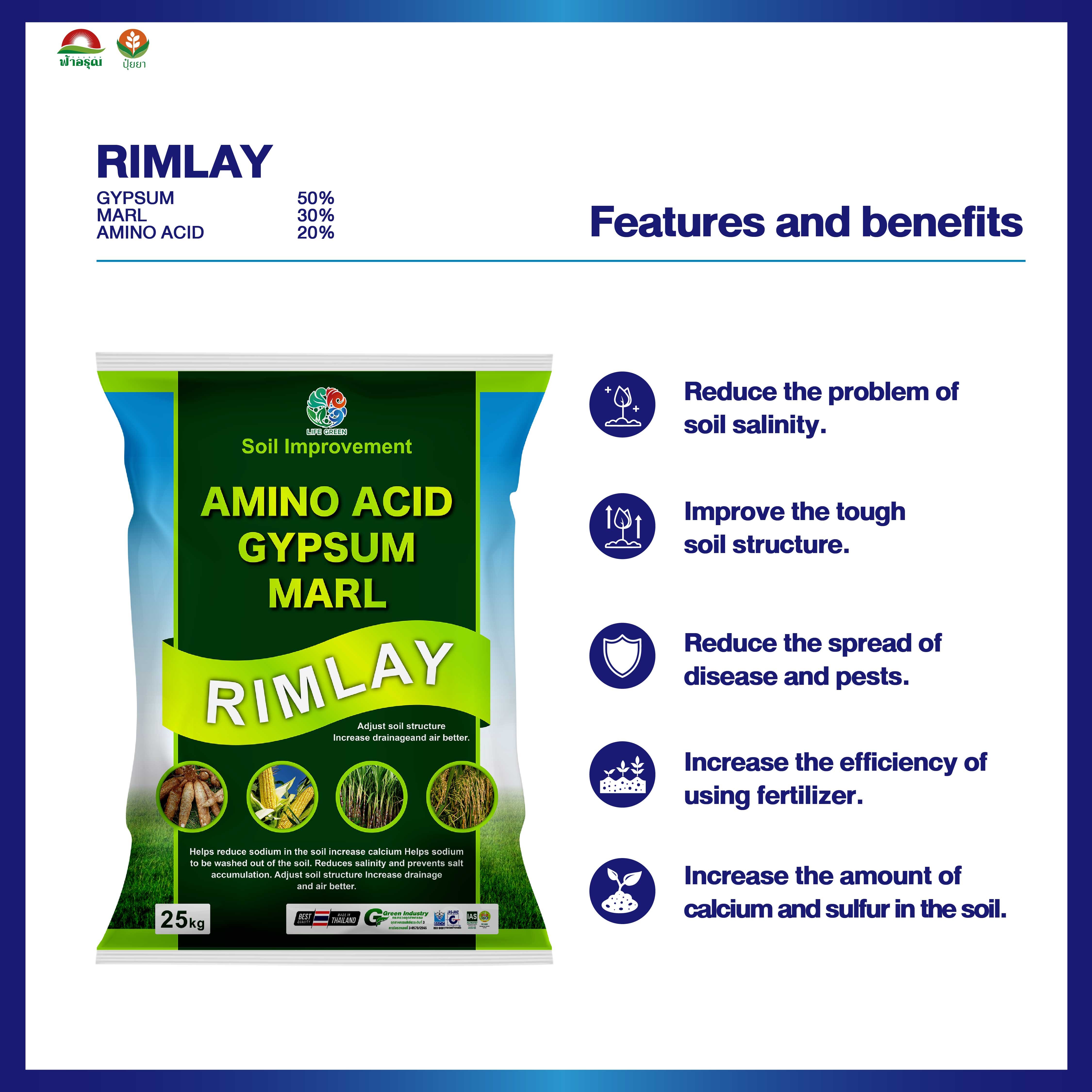 RIMLAY Organic Fertilizer from Thailand Gypsum Marl Amino Acid Soil Improvement Powder for Plant Agriculture
