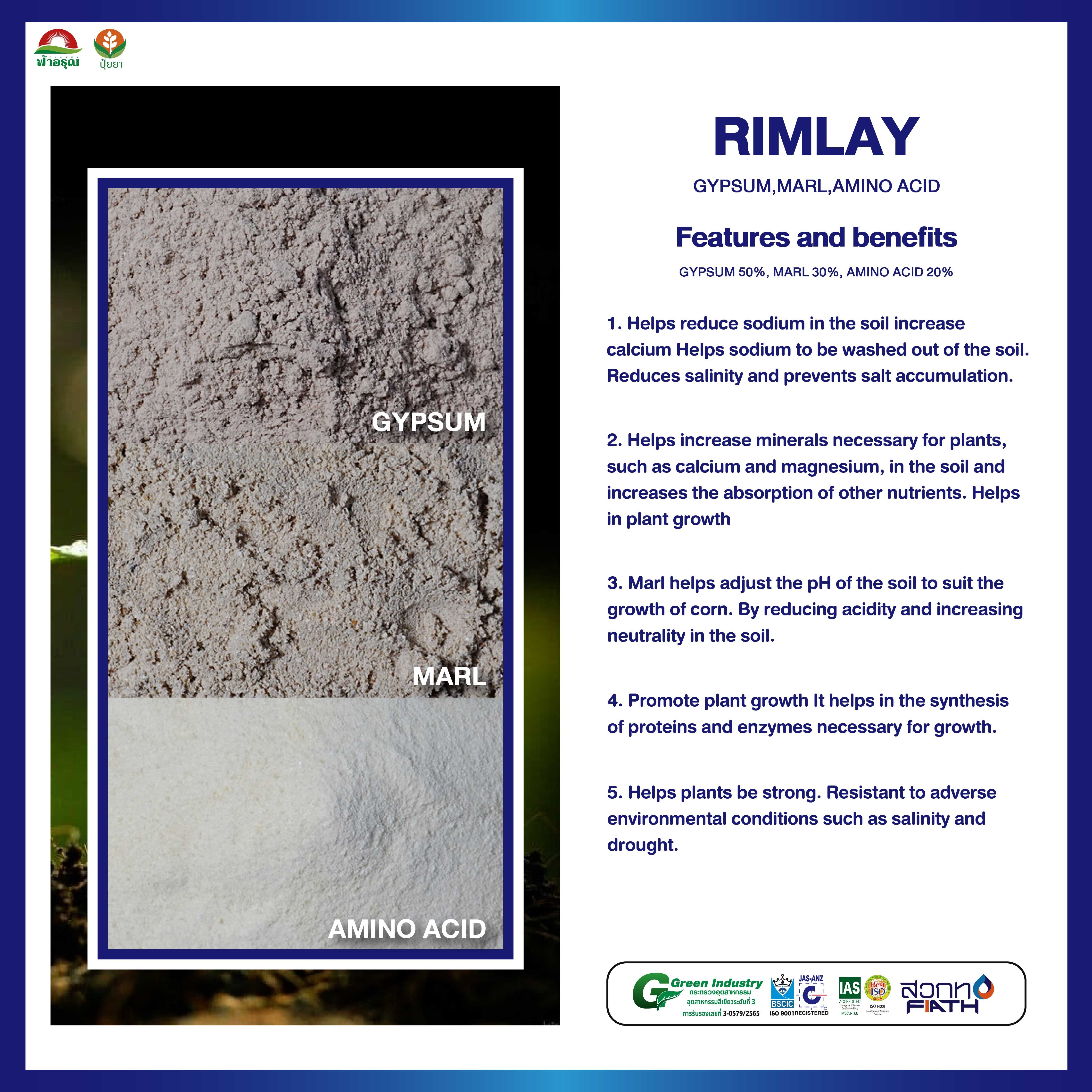 RIMLAY Organic Fertilizer from Thailand Gypsum Marl Amino Acid Soil Improvement Powder for Plant Agriculture