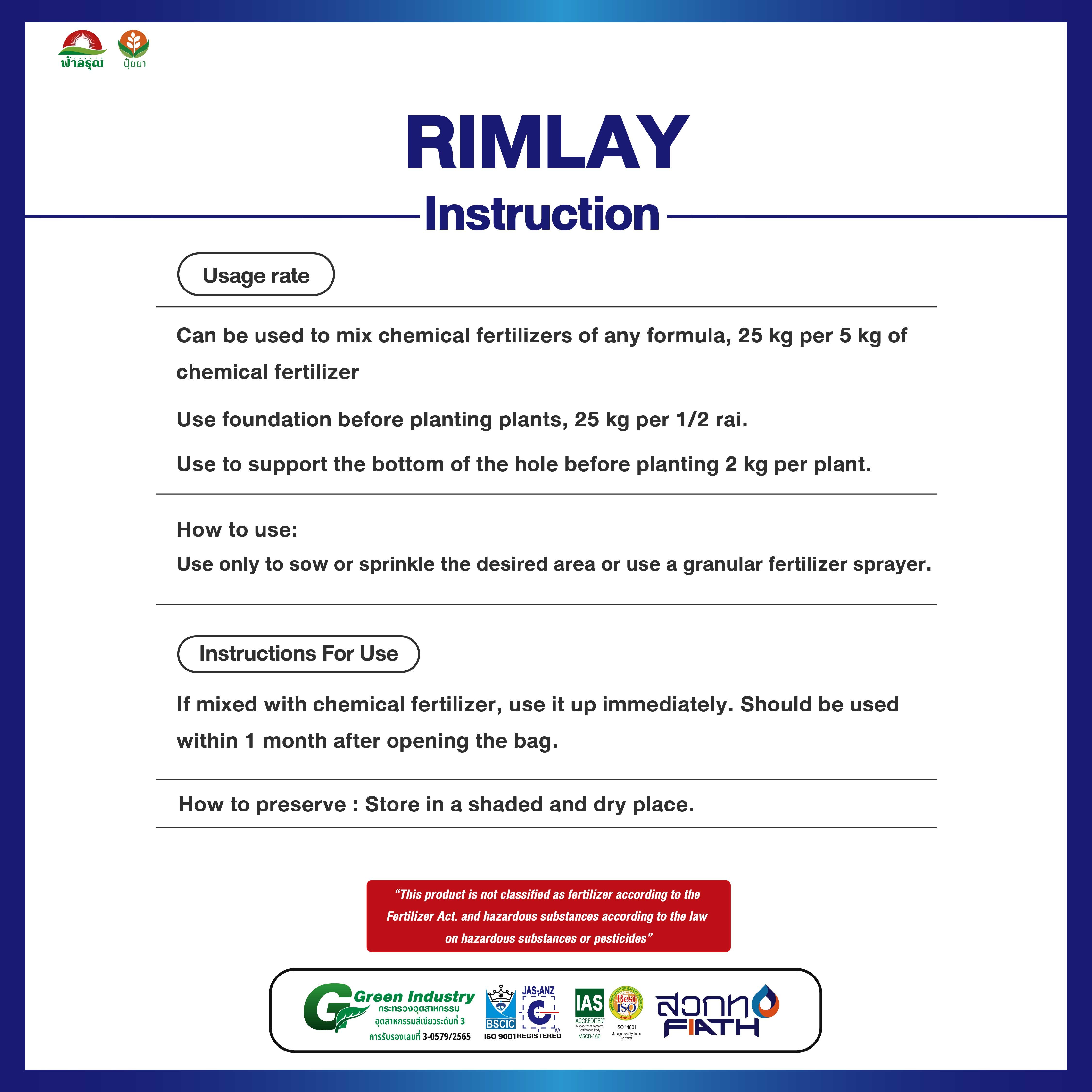 RIMLAY Organic Fertilizer from Thailand Gypsum Marl Amino Acid Soil Improvement Powder for Plant Agriculture