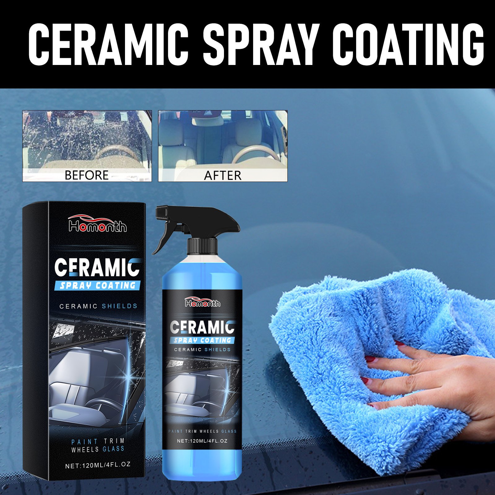 Car glass and ceramic cleaning kit, car window and windshield stain and oil film remover