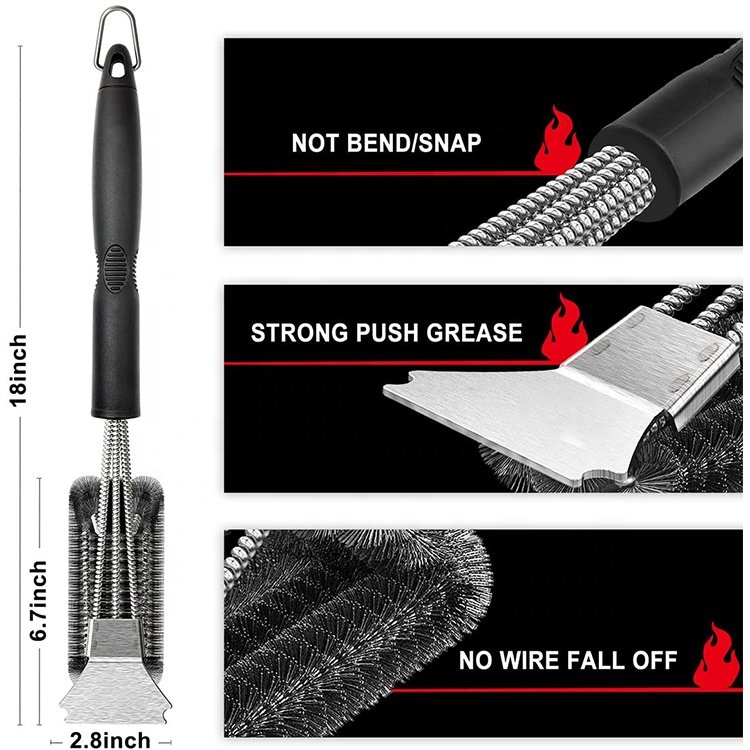 Barbecue Durable Stainless Steel Long Handle Bbq Grilling Clean Oil Stains Cleaner Tool Bbq Grill Wire Brush Cleaning