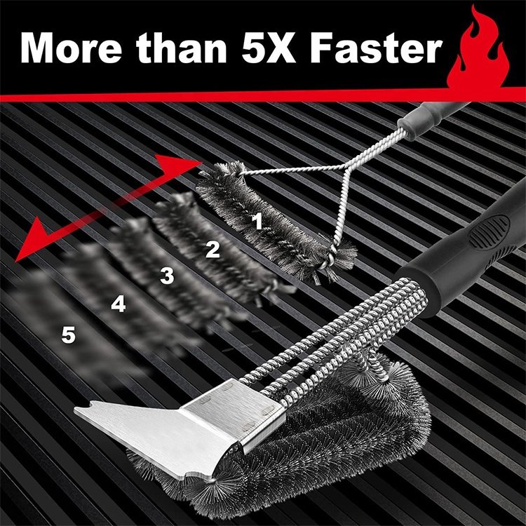 Barbecue Durable Stainless Steel Long Handle Bbq Grilling Clean Oil Stains Cleaner Tool Bbq Grill Wire Brush Cleaning