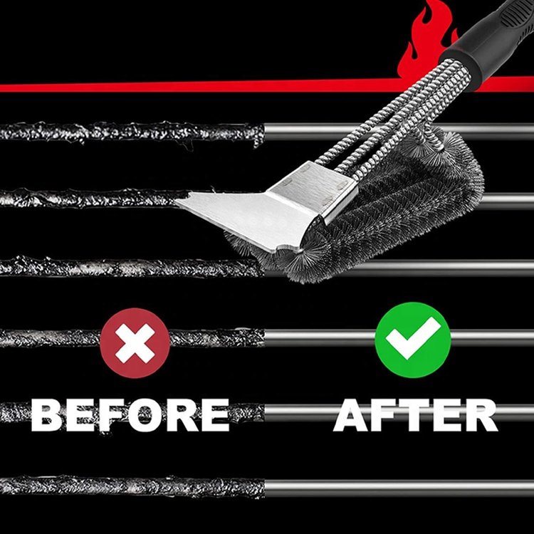 Barbecue Durable Stainless Steel Long Handle Bbq Grilling Clean Oil Stains Cleaner Tool Bbq Grill Wire Brush Cleaning