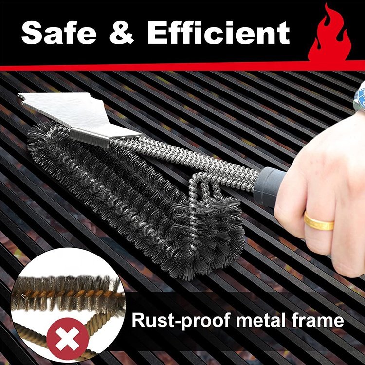 Barbecue Durable Stainless Steel Long Handle Bbq Grilling Clean Oil Stains Cleaner Tool Bbq Grill Wire Brush Cleaning
