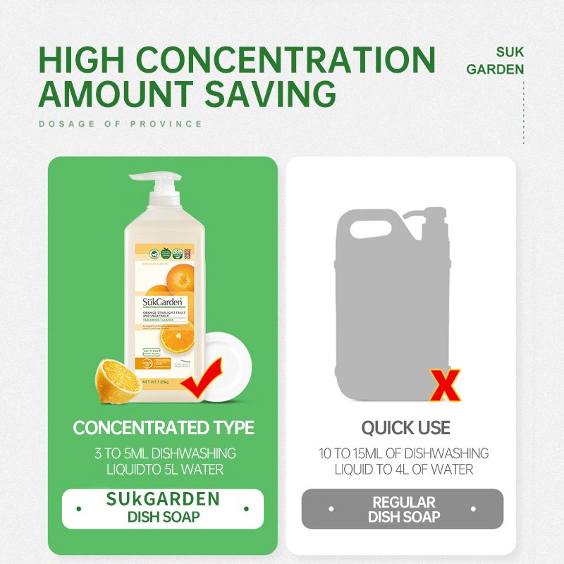 Sukgarden 1.28kg Zero Add dishwashing liquid Multipurpose Fruit And Vefetable Tableware Kitchen Cleaner Concentrate