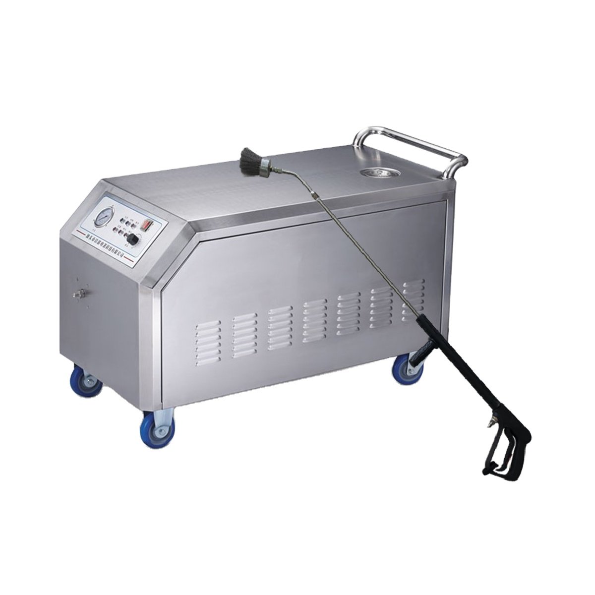High-pressure cleaner for high-temperature degreasing and surface stain removal