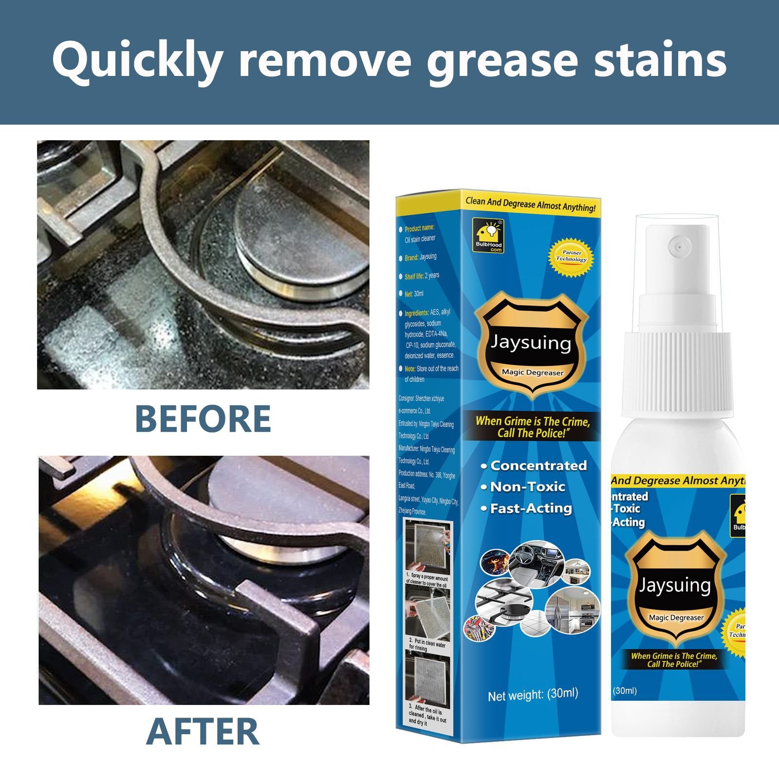 All purpose kitchen range hood heavy magic degreaser detergent oil stain grease foam bubble cleaner spray
