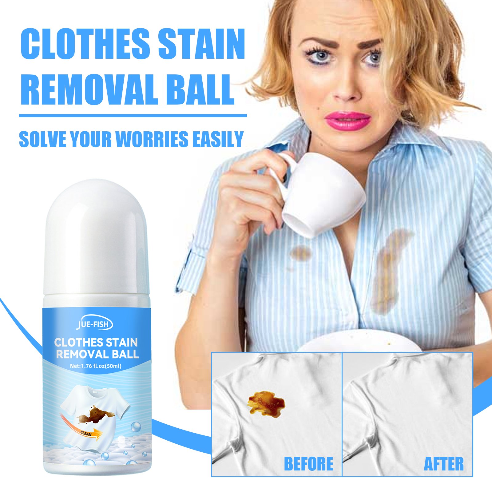 JUE-FISH Clothes Stain Removal Rolling Ball Detergent Fabric Clothing Sofa Pants Cleaning Products Oil Stain Removing Ball