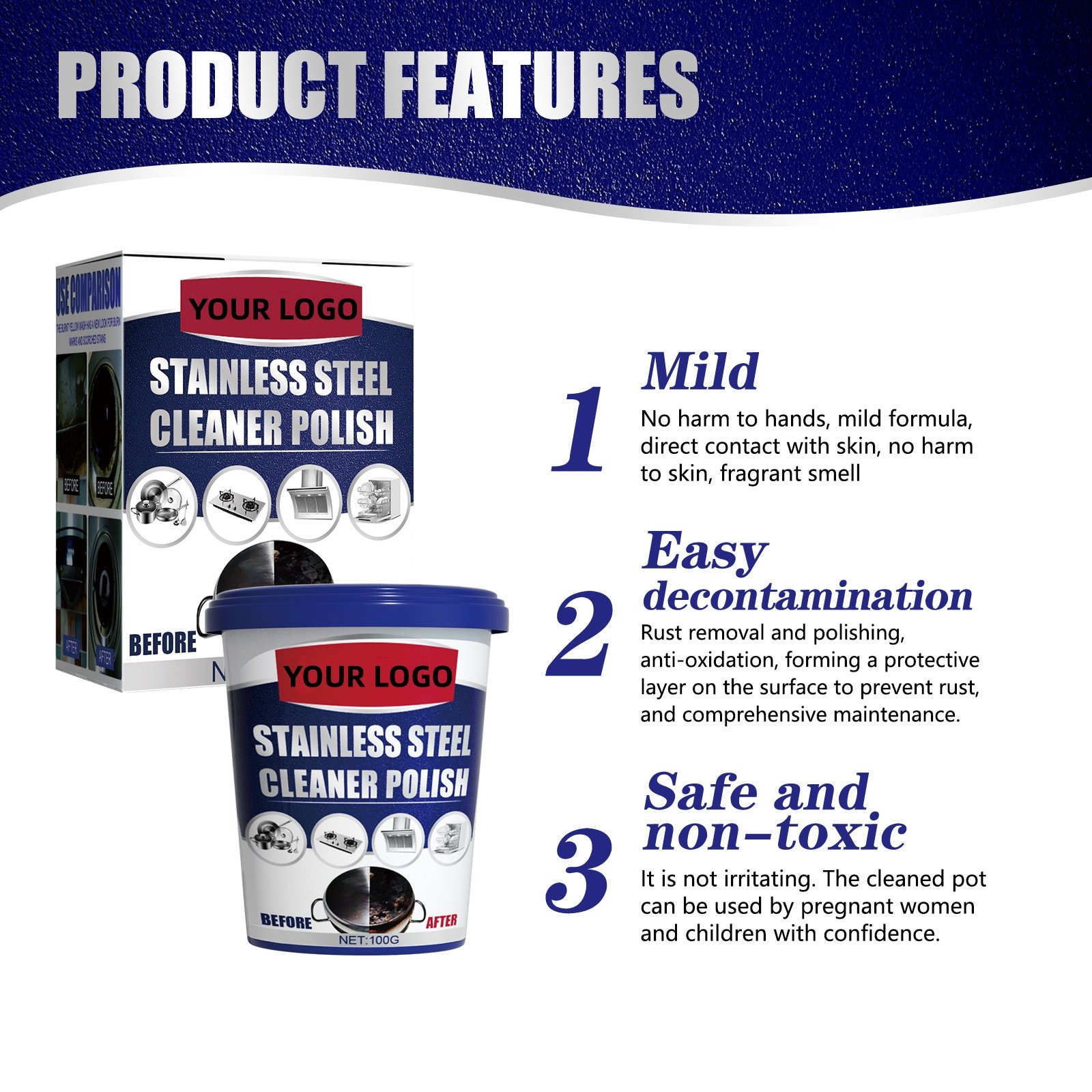 OEM Private Label Oil Stain Cleaner 500g 100g Remove Burn Marks Oven Cookware Stainless Steel Cleaning Paste for