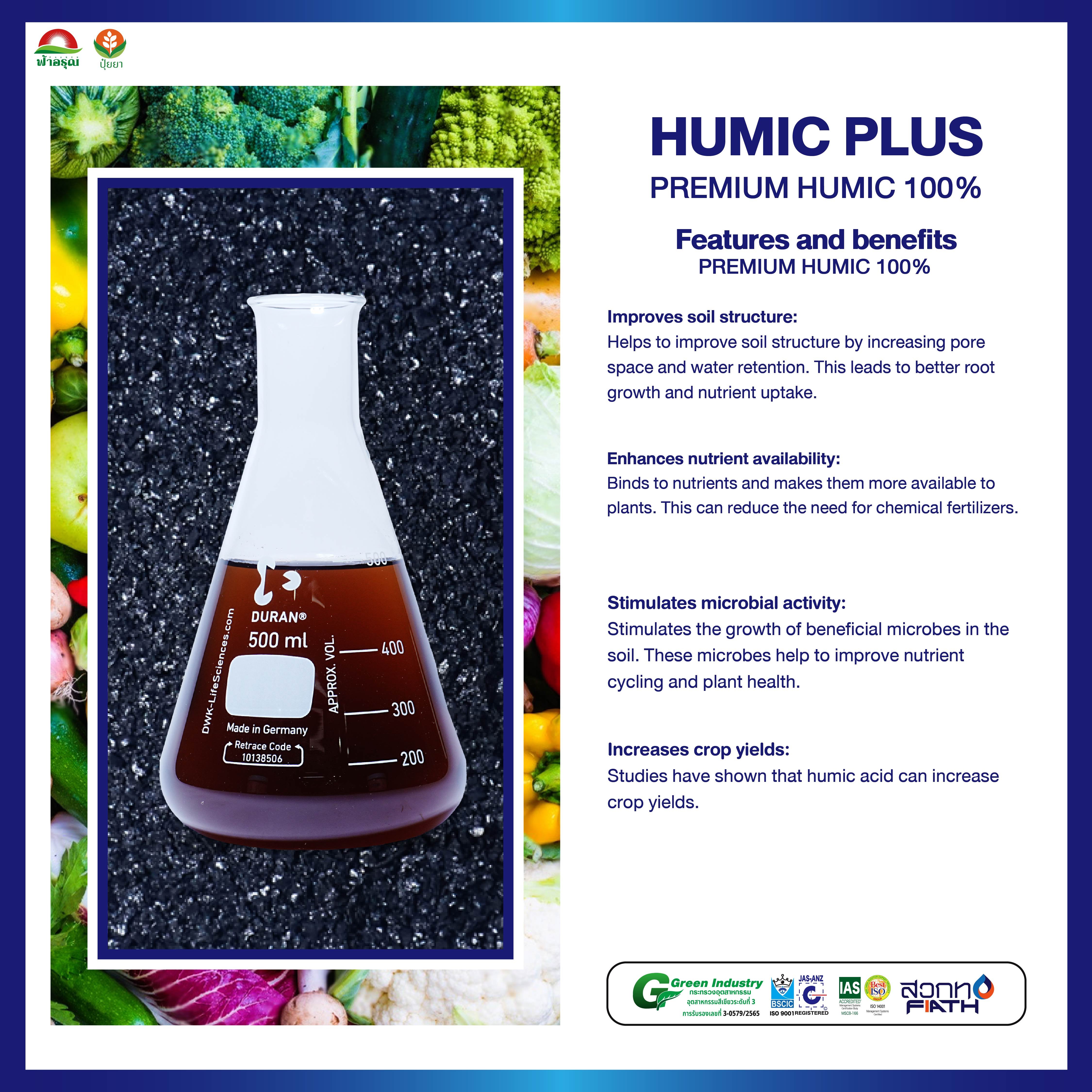 HUMIC PLUS Organic Liquid Humic Acid Fertilizer Seaweed-Based for Plant Nutrition Soil Application in Agriculture from Thailand