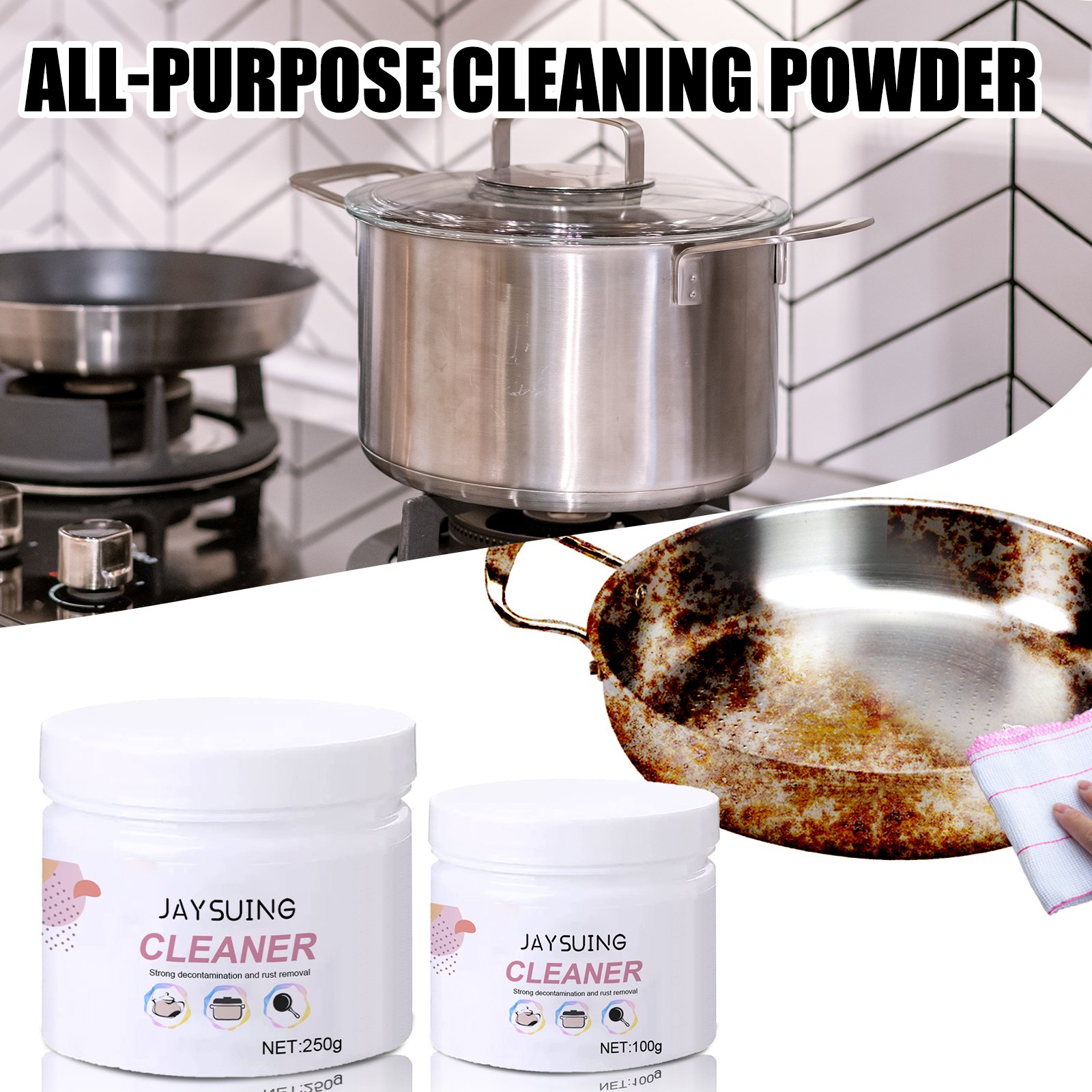 Jaysuing Rust Cleaning Product Oil Stains Grease Remove Cleaning Kitchen Effective Cleansing Oil Powder