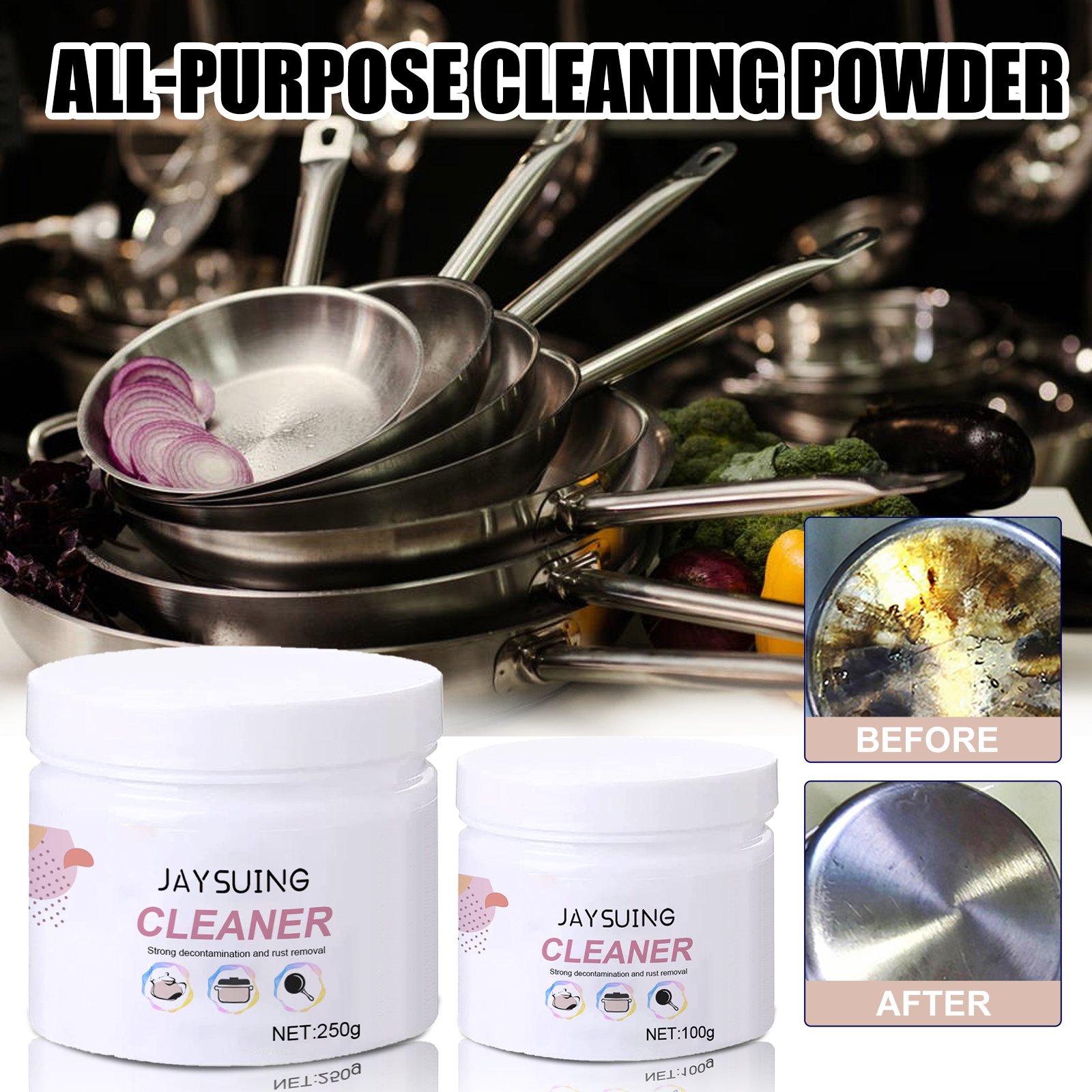 Jaysuing Rust Cleaning Product Oil Stains Grease Remove Cleaning Kitchen Effective Cleansing Oil Powder