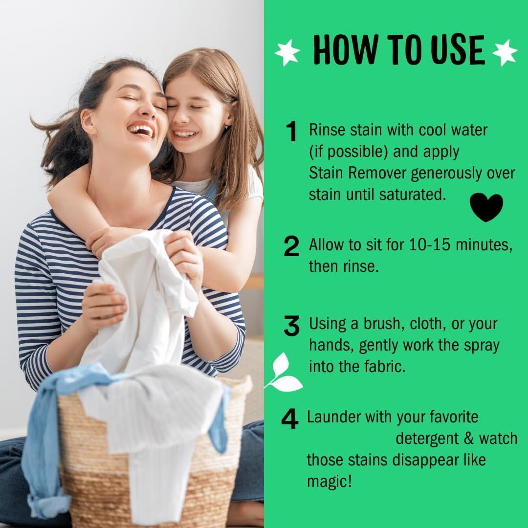 Natural Laundry Stain Remover Spray Gentle Yet Powerful Great for Baby Pet Stains Earth Derived Ingredients