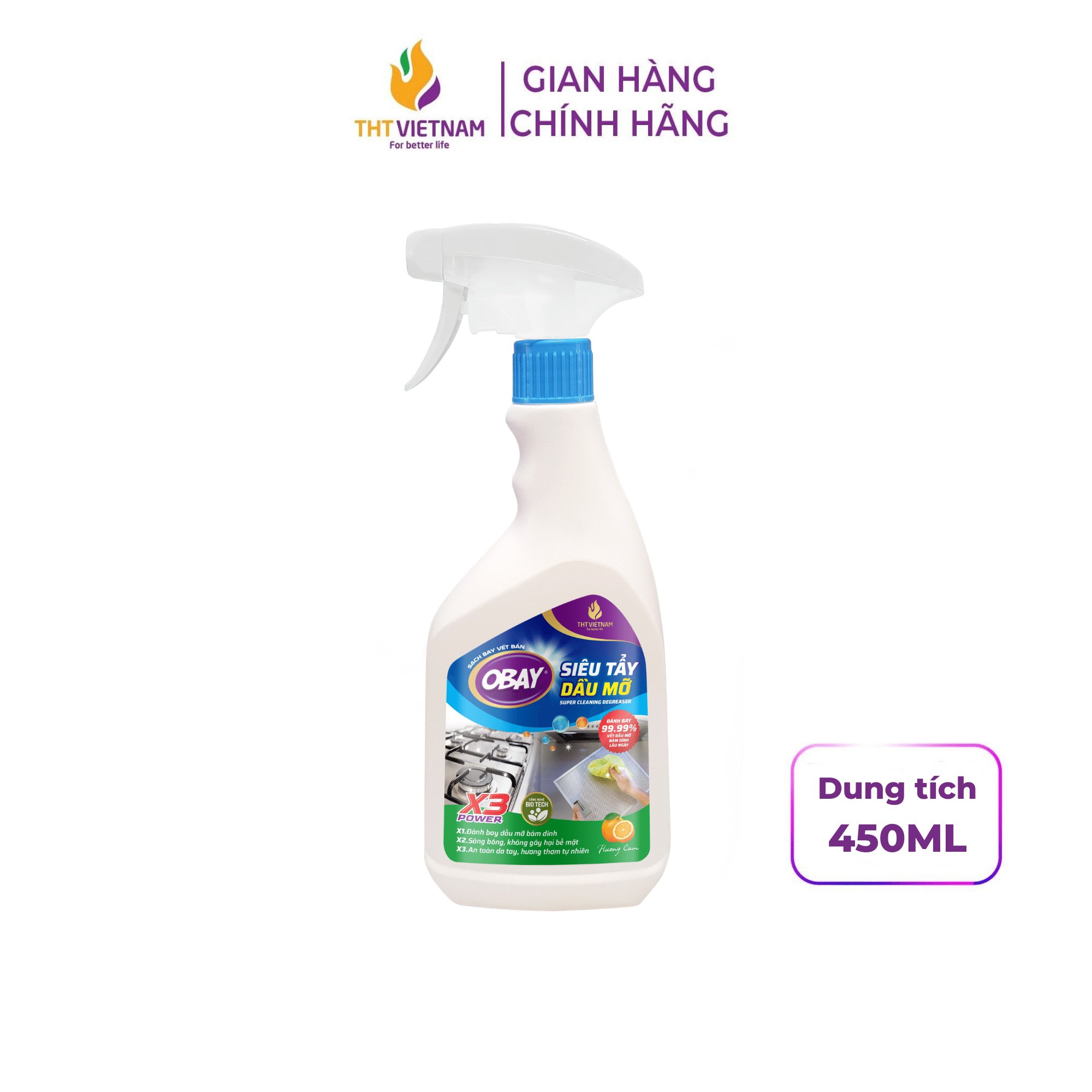 Obay 450ml Kitchen Degreaser Spray for Removing Oil Stains Cleaners Product