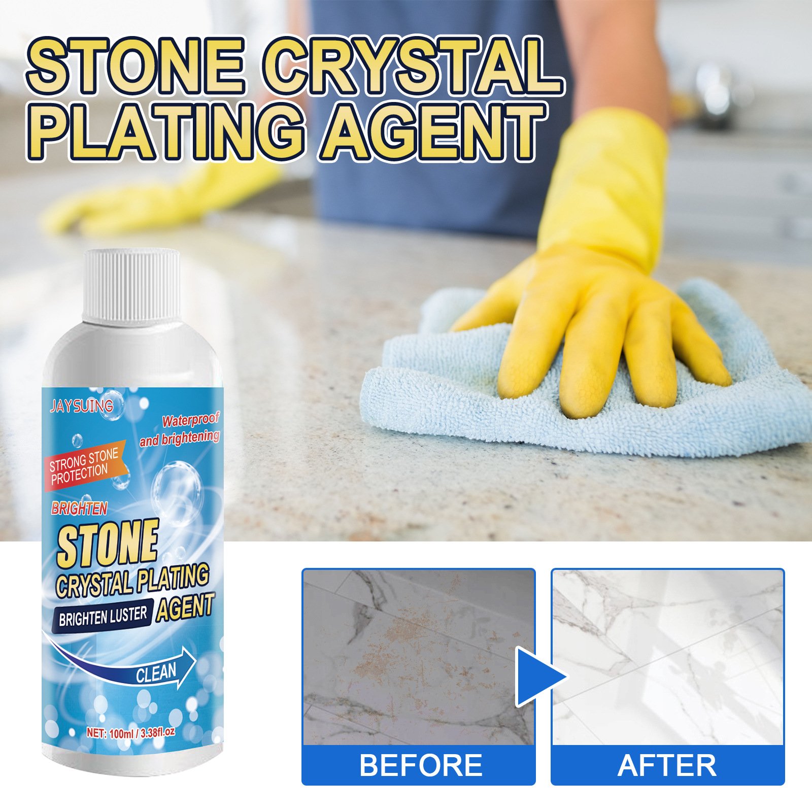 Kitchen quartz tile countertop scratch repair cleaning stain brightener stone crystal plating agent