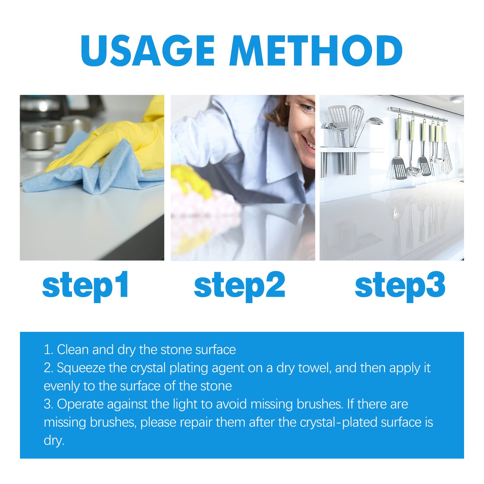 Kitchen quartz tile countertop scratch repair cleaning stain brightener stone crystal plating agent